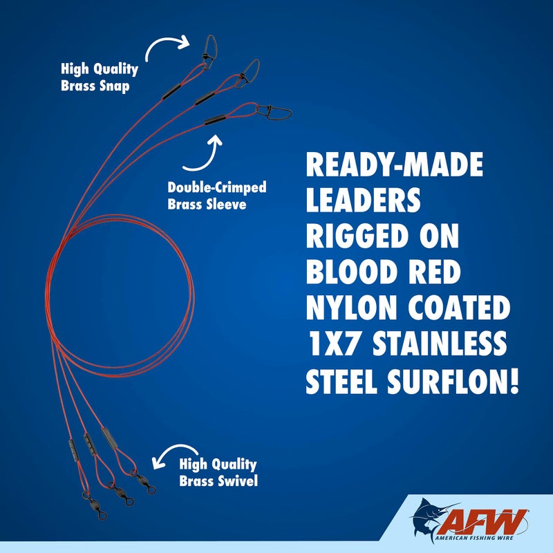 AFW Bleeding Leaders, Nylon Coated 1x7 Stainless Steel Wire, 20 lb Test, Red, 18 inch, 3 pc - Image 5